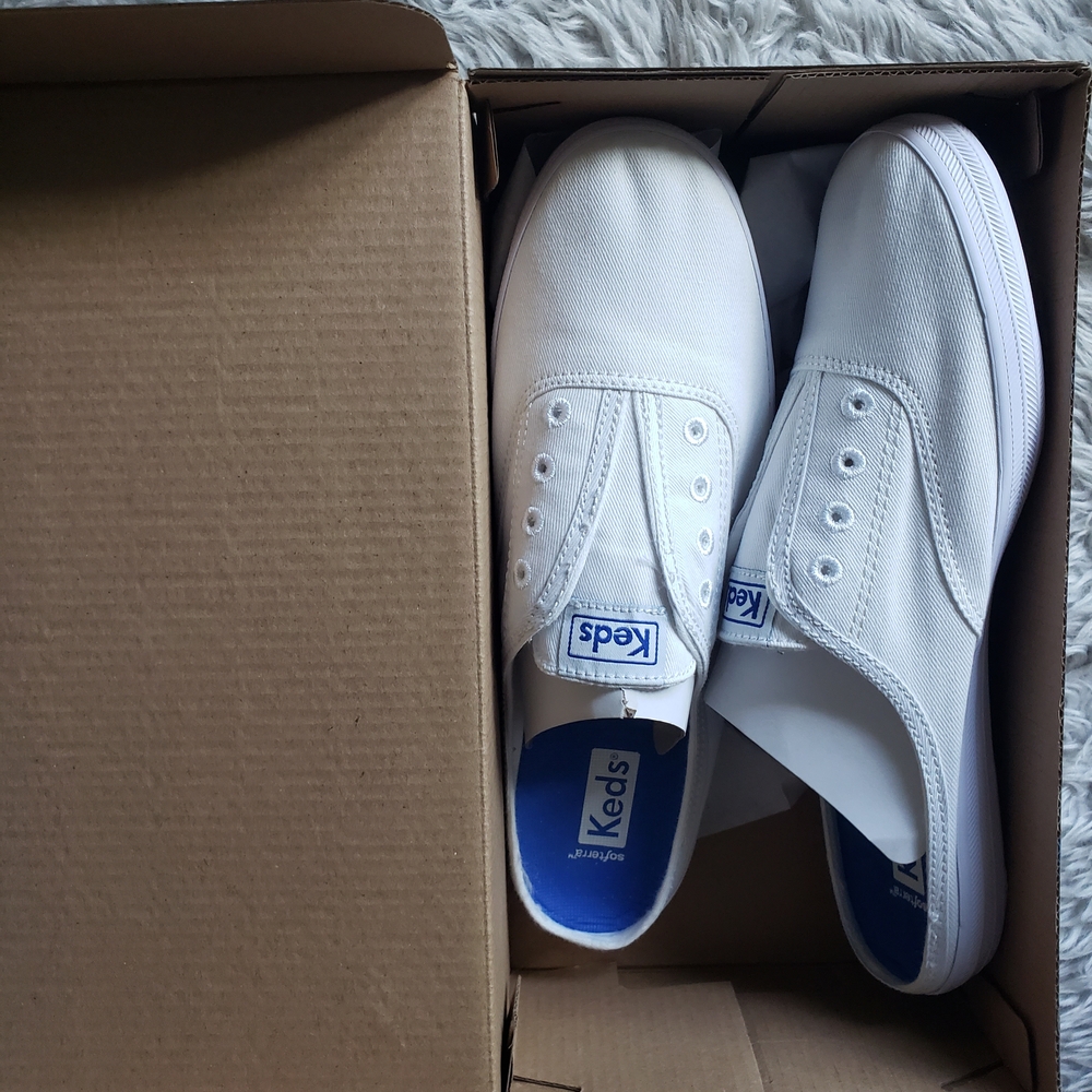 Keds White Canvas Mules with Elastic Panels